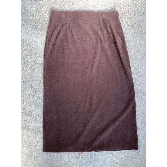 Harve Benard Faux-Suede Brown Slit Pleated Maxi Skirt, Size 16 - Picture 5 of 10